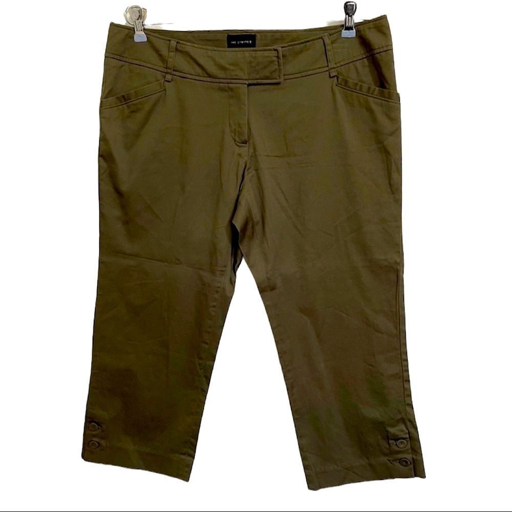 The Limited Drew Fit Capris Pants Cotton Mid-Rise Pockets Olive Green Women 10
